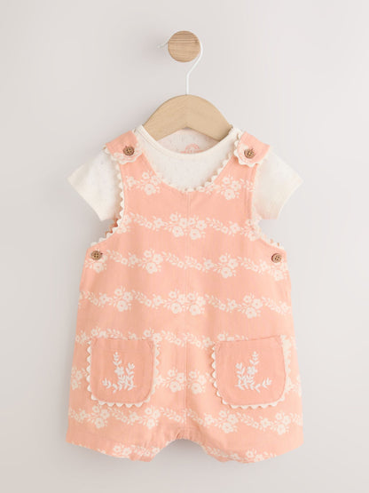 Orange Floral Baby Dungarees and Bodysuits Set 2 Piece (0mths-2yrs) image 1
