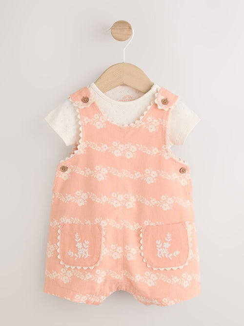 Orange Floral Baby Dungarees and Bodysuits Set 2 Piece (0mths-2yrs) image 1