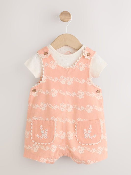 Orange Floral Baby Dungarees and Bodysuits Set 2 Piece (0mths-2yrs) image 1