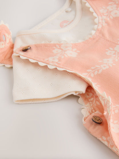 Orange Floral Baby Dungarees and Bodysuits Set 2 Piece (0mths-2yrs) image 4