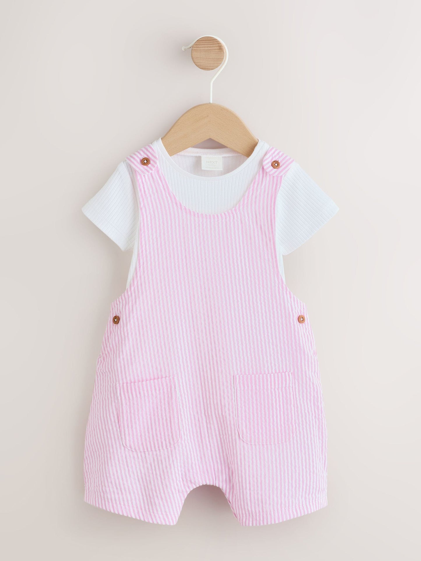 Pink and White Stripe Baby Dungarees and Bodysuits Set 2 Piece (0mths-2yrs) image 1