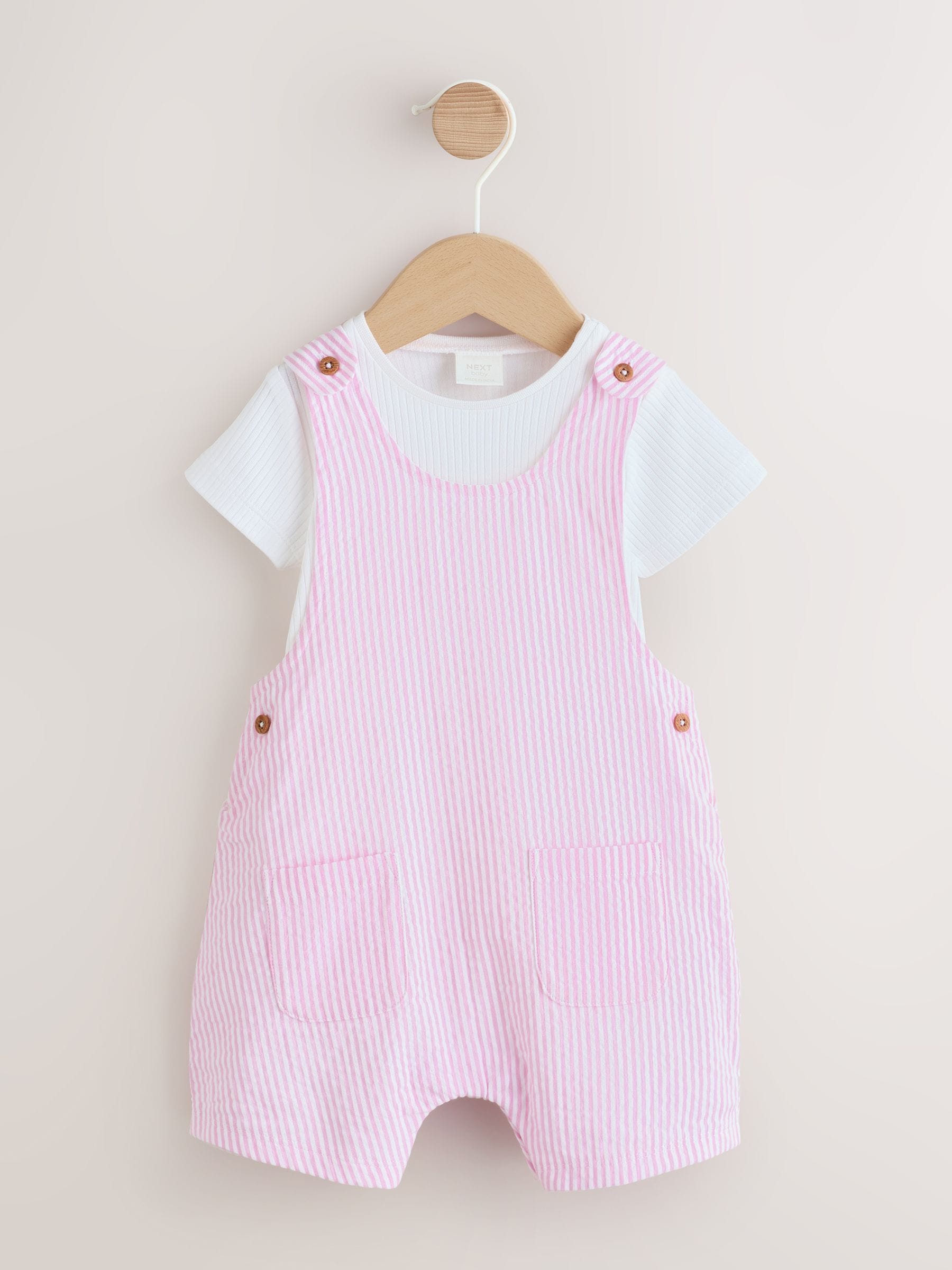Pink and White Stripe Baby Dungarees and Bodysuits Set 2 Piece (0mths-2yrs) image 1