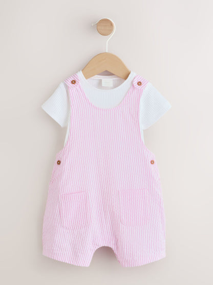 Pink and White Stripe Baby Dungarees and Bodysuits Set 2 Piece (0mths-2yrs) image 1