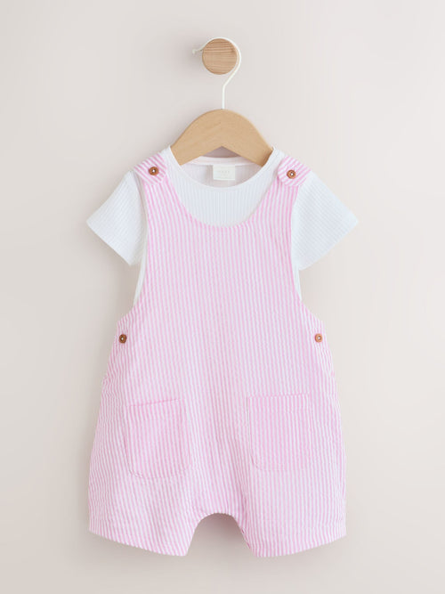 Pink and White Stripe Baby Dungarees and Bodysuits Set 2 Piece (0mths-2yrs) image 1