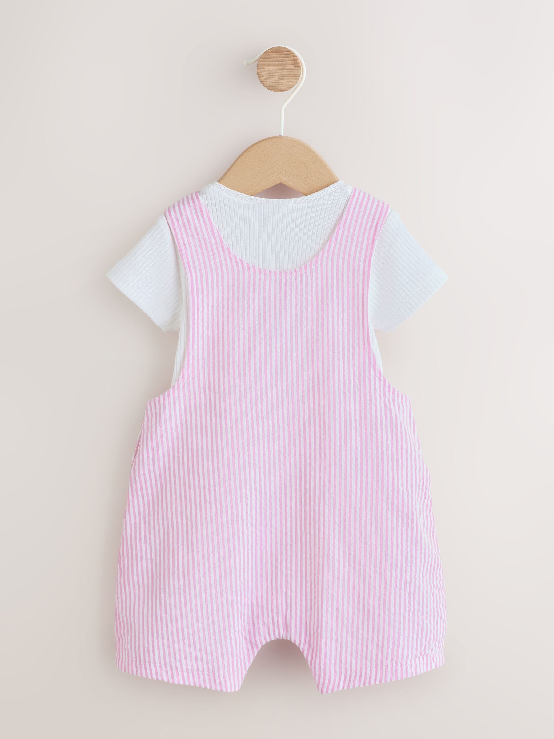 Pink and White Stripe Baby Dungarees and Bodysuits Set 2 Piece (0mths-2yrs) image 2