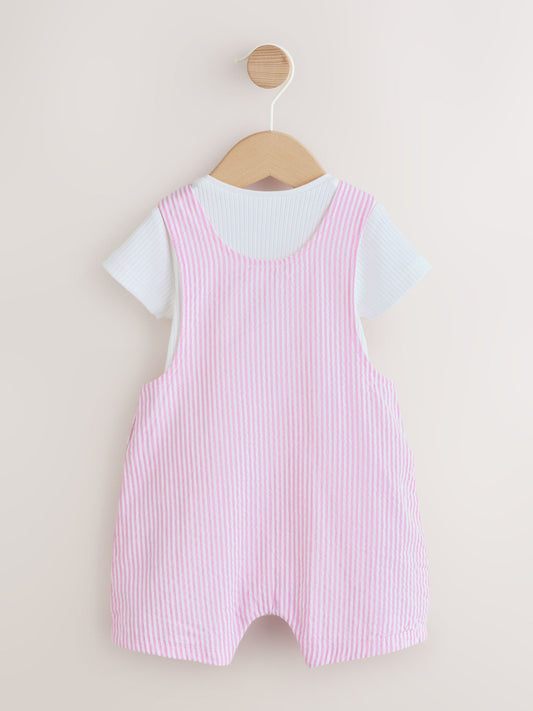 Pink and White Stripe Baby Dungarees and Bodysuits Set 2 Piece (0mths-2yrs) image 2