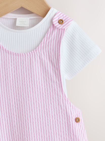 Pink and White Stripe Baby Dungarees and Bodysuits Set 2 Piece (0mths-2yrs) image 5