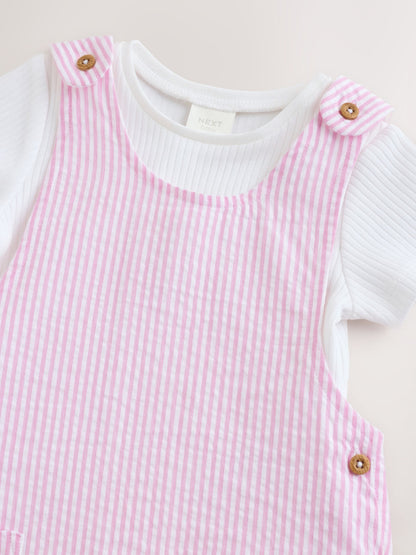 Pink and White Stripe Baby Dungarees and Bodysuits Set 2 Piece (0mths-2yrs) image 6
