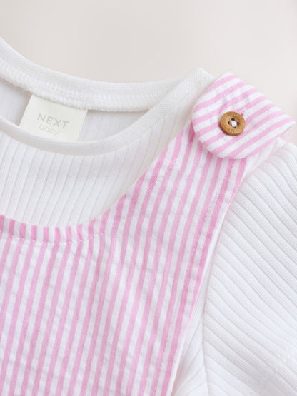 Pink and White Stripe Baby Dungarees and Bodysuits Set 2 Piece (0mths-2yrs) image 7