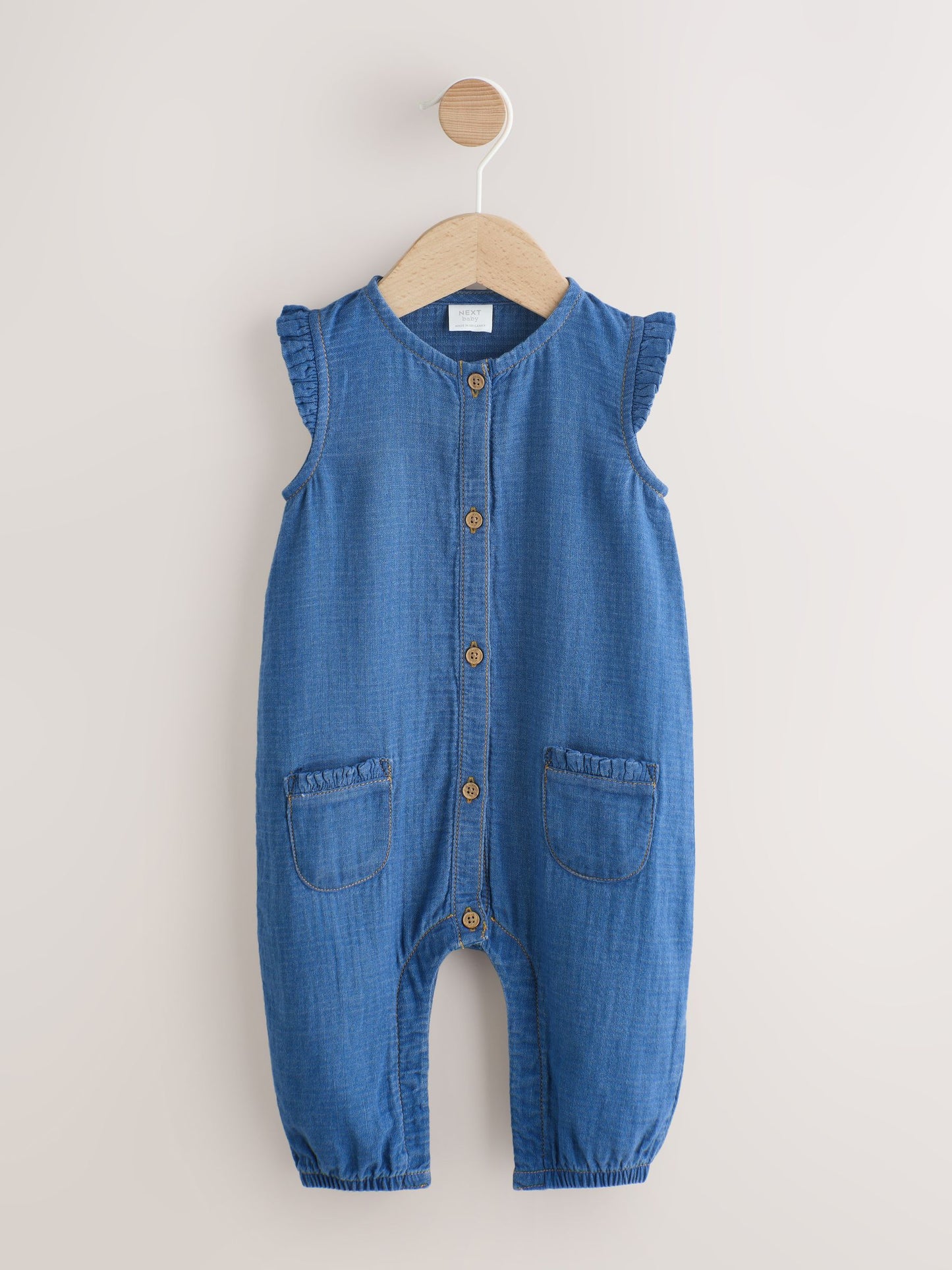 Denim Blue Baby Long Leg Romper (0mths-2yrs) image 1