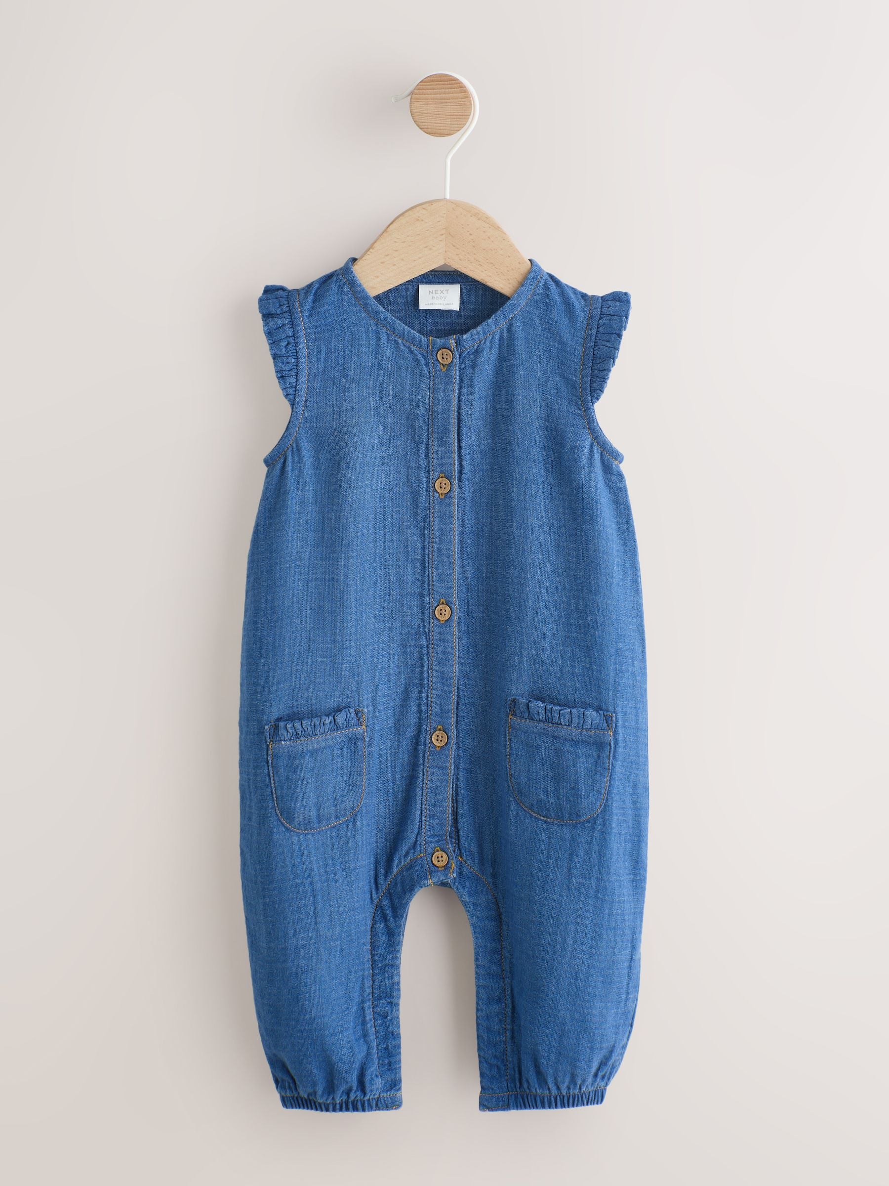 Denim Blue Baby Long Leg Romper (0mths-2yrs) image 1