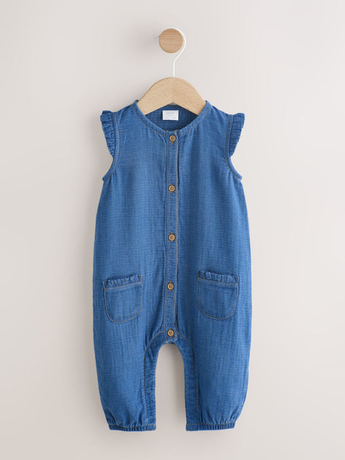 Denim Blue Baby Long Leg Romper (0mths-2yrs) image 1