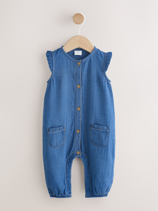 Denim Blue Baby Long Leg Romper (0mths-2yrs) image 1