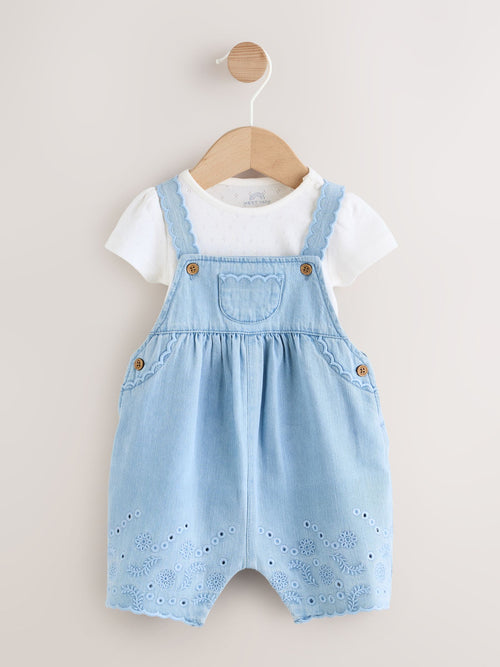 Dsiney Kidz - Denim Blue Broiderie Dungaree and Bodysuit Baby 2 Piece Set (0mths-3yrs) image 1