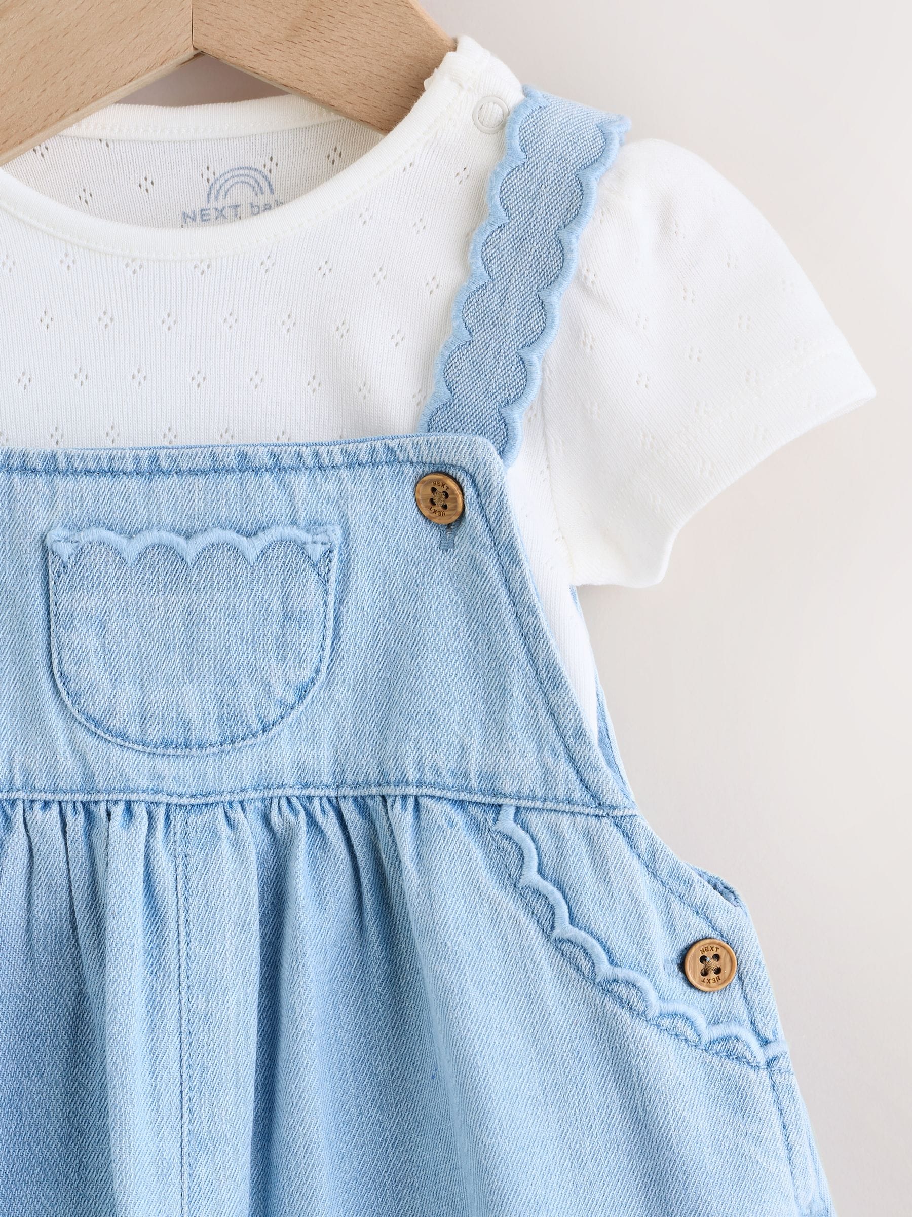 Denim Blue Broiderie Dungaree and Bodysuit Baby 2 Piece Set (0mths-3yrs) image 4