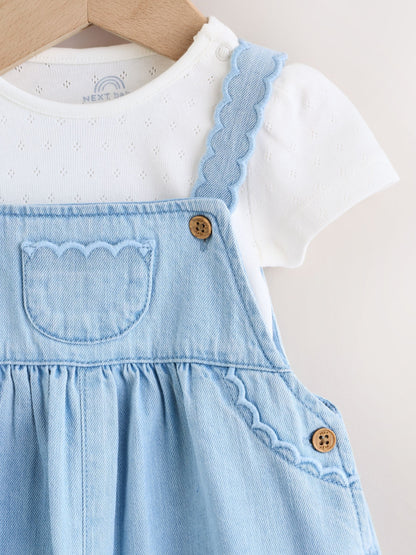 Denim Blue Broiderie Dungaree and Bodysuit Baby 2 Piece Set (0mths-3yrs) image 4