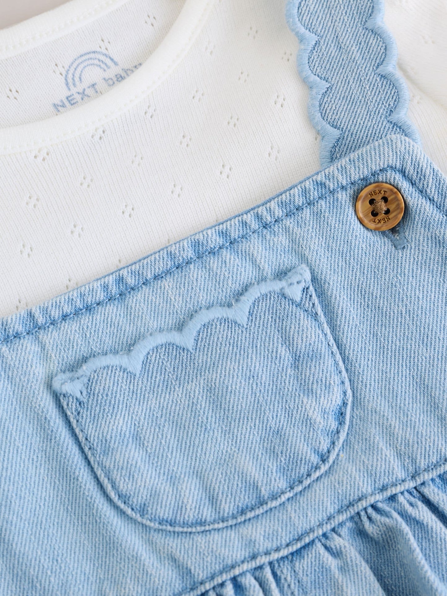 Denim Blue Broiderie Dungaree and Bodysuit Baby 2 Piece Set (0mths-3yrs) image 5