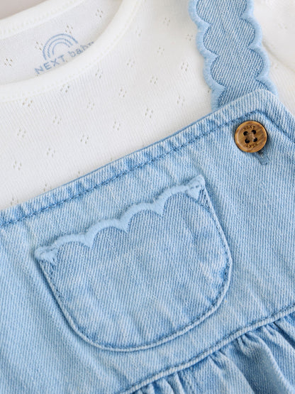 Denim Blue Broiderie Dungaree and Bodysuit Baby 2 Piece Set (0mths-3yrs) image 5