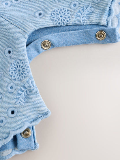 Denim Blue Broiderie Dungaree and Bodysuit Baby 2 Piece Set (0mths-3yrs) image 8