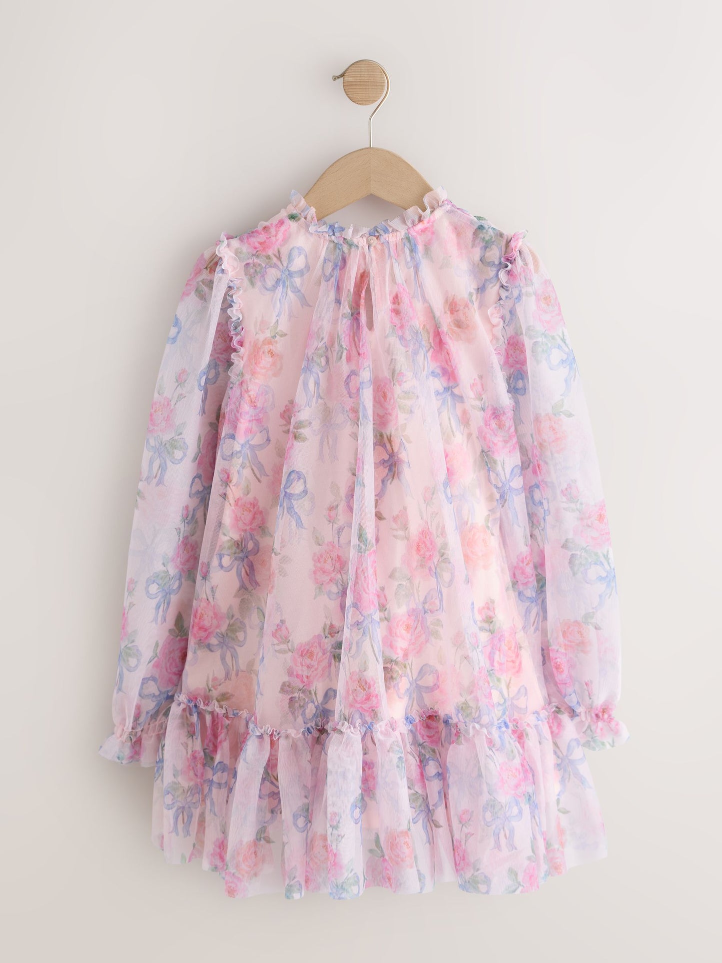 Pink Bow Floral Long Sleeve Mesh Dress (3-16yrs) image 6