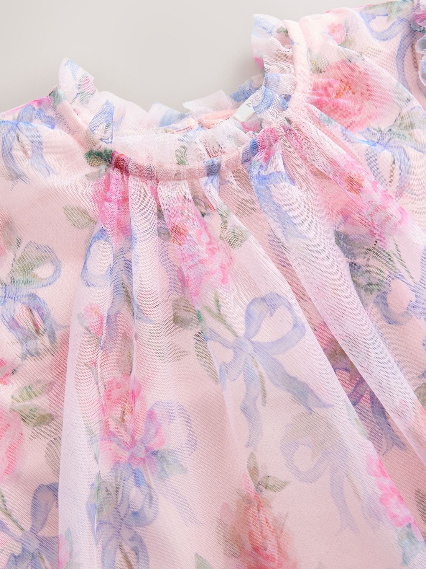 Pink Bow Floral Long Sleeve Mesh Dress (3-16yrs) image 7
