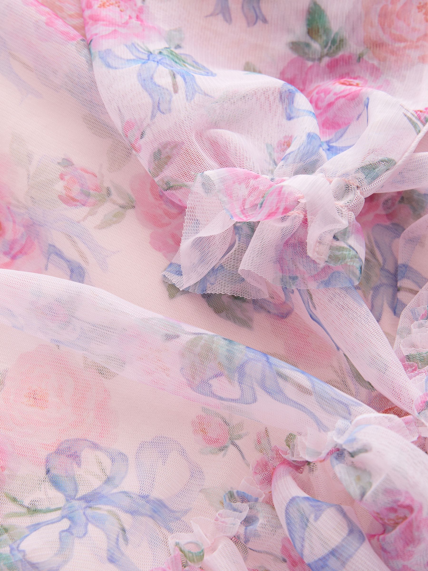 Pink Bow Floral Long Sleeve Mesh Dress (3-16yrs) image 8