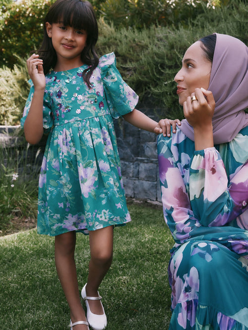 Green Floral Embellished Occasion Dress (3-16yrs) image 1