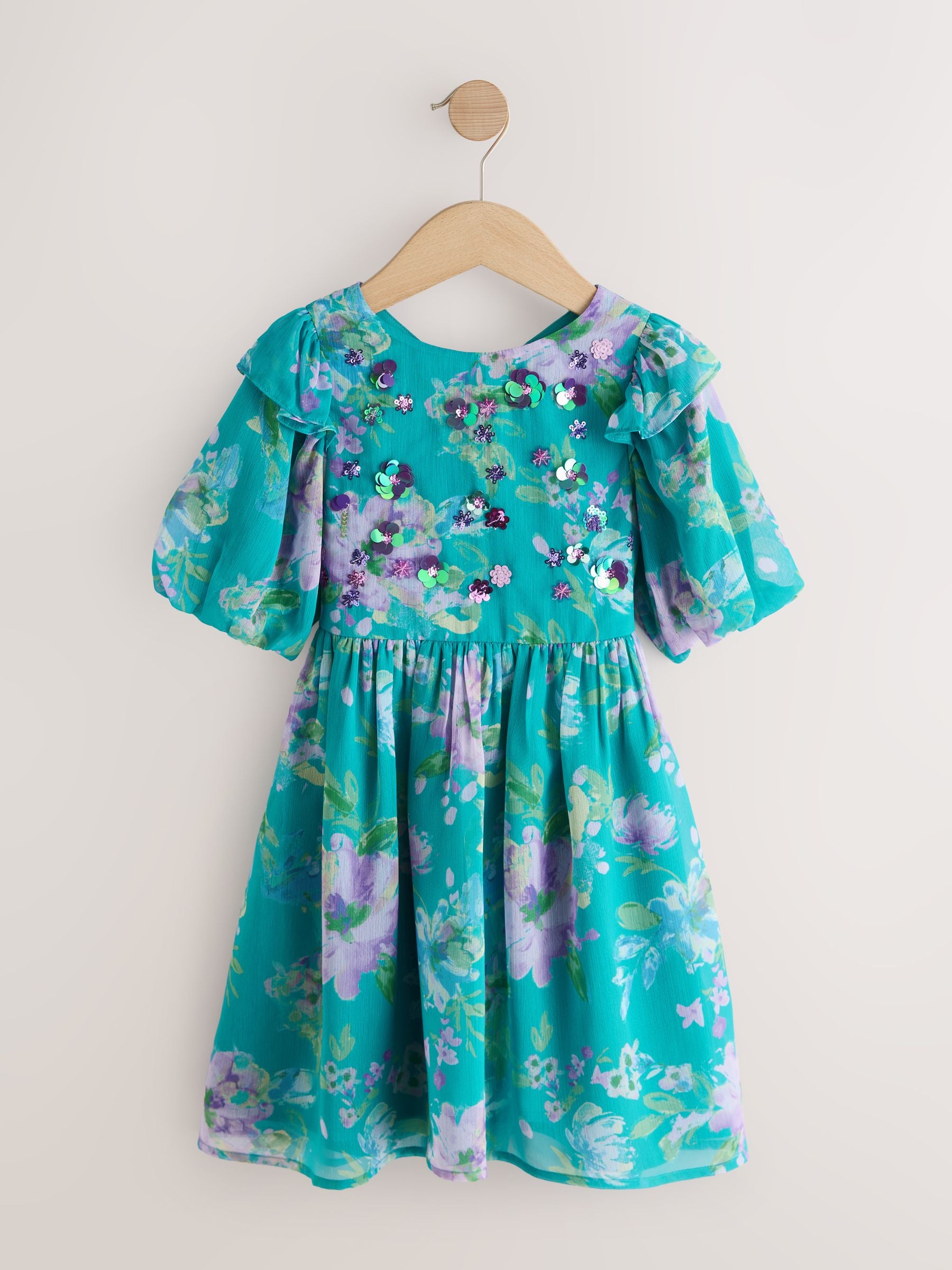 Green Floral Embellished Occasion Dress (3-16yrs) image 4