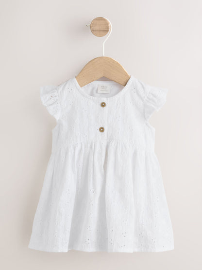 White Broiderie Woven Baby Dress With Intergrated Bodysuit (0mths-2yrs) image 1