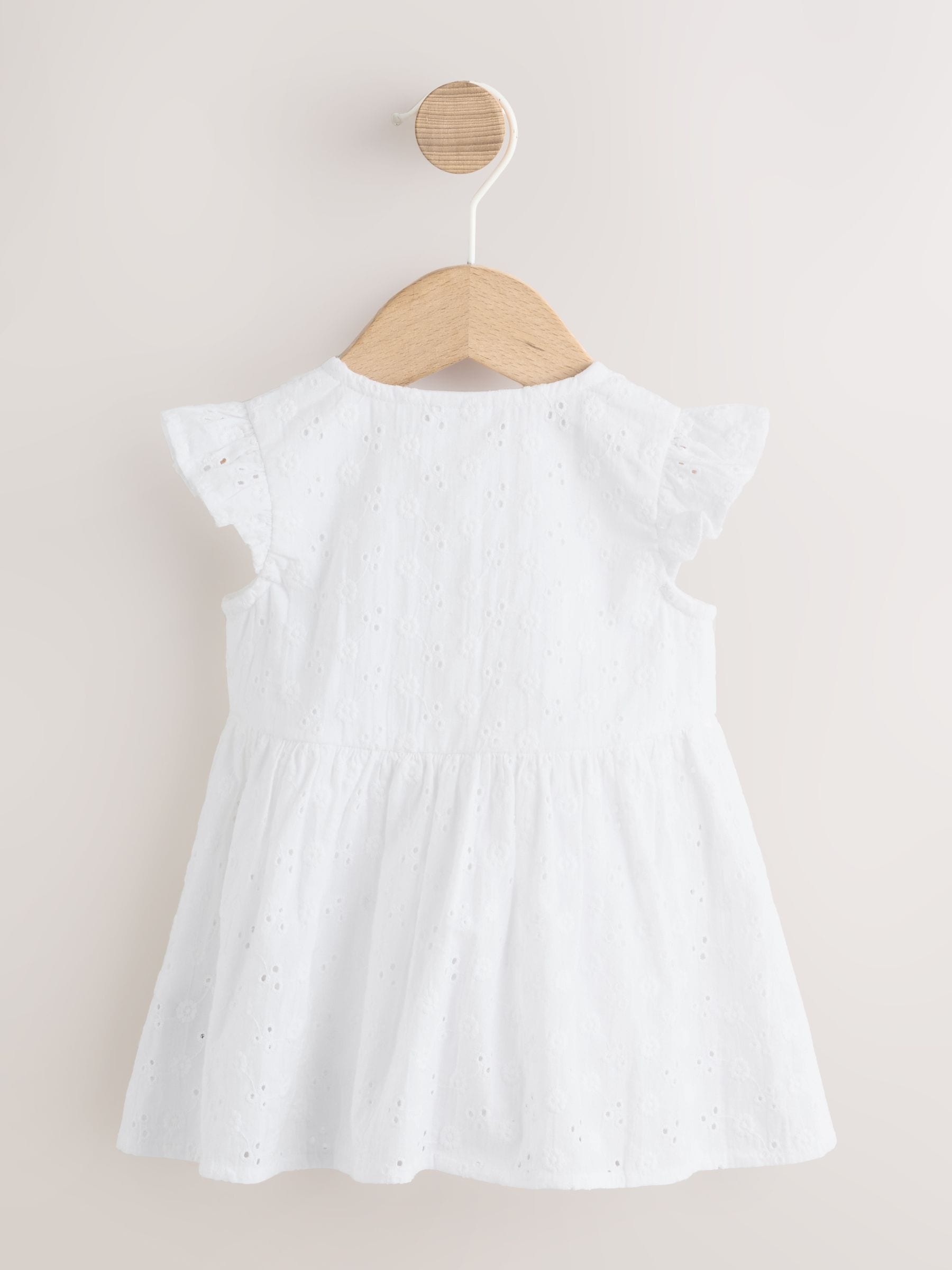 White Broiderie Woven Baby Dress With Intergrated Bodysuit (0mths-2yrs) image 2