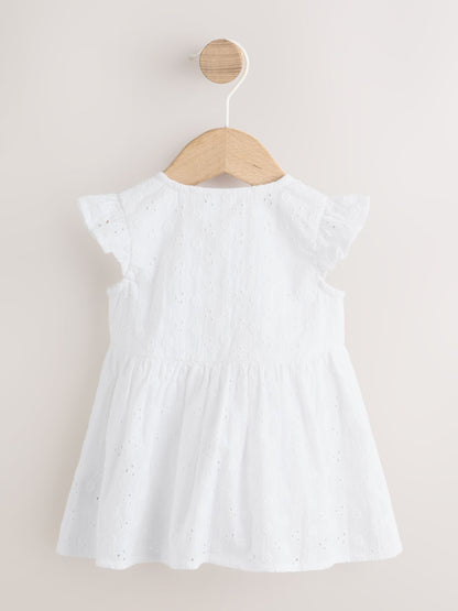 White Broiderie Woven Baby Dress With Intergrated Bodysuit (0mths-2yrs) image 2