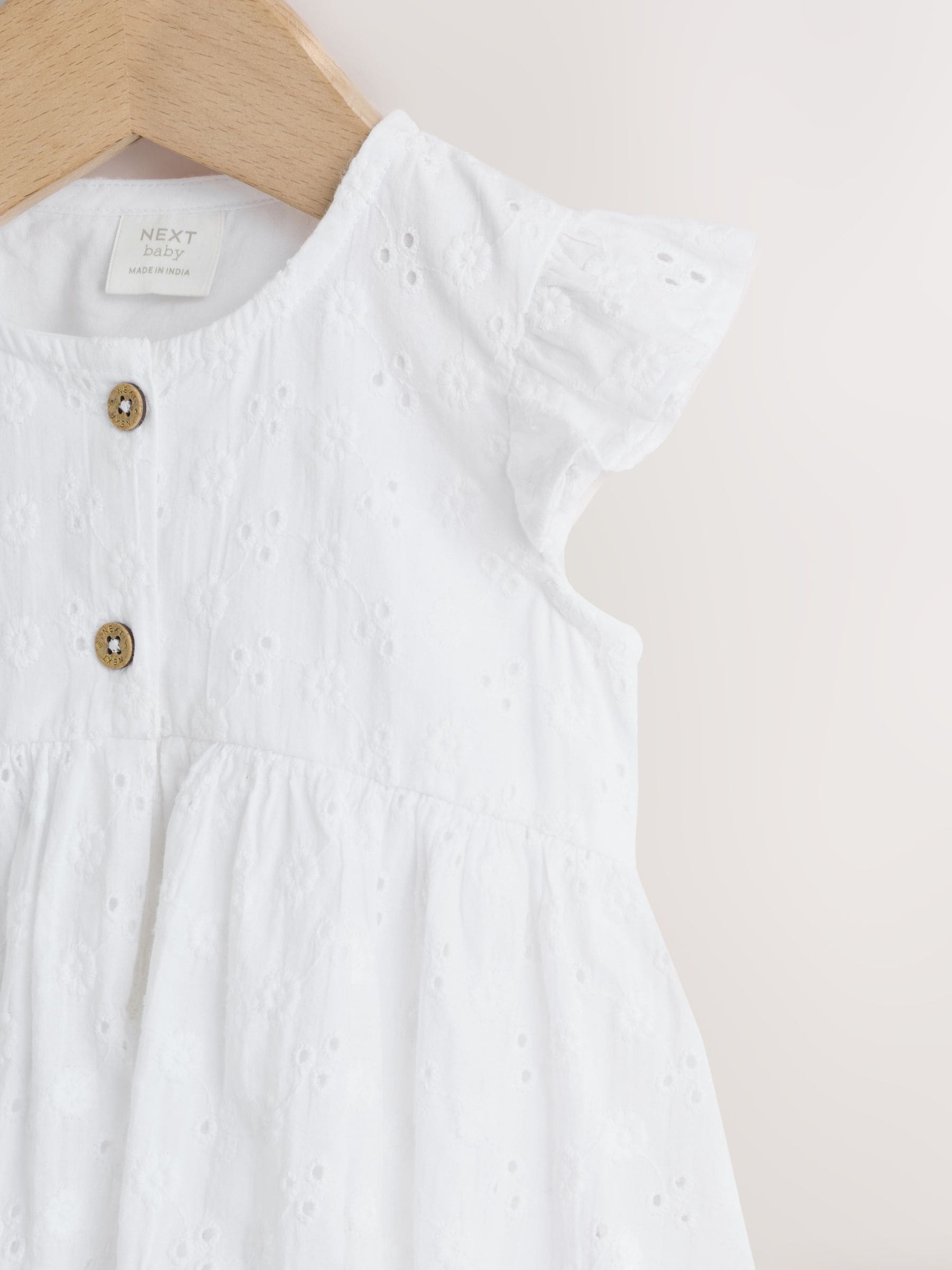 White Broiderie Woven Baby Dress With Intergrated Bodysuit (0mths-2yrs) image 3