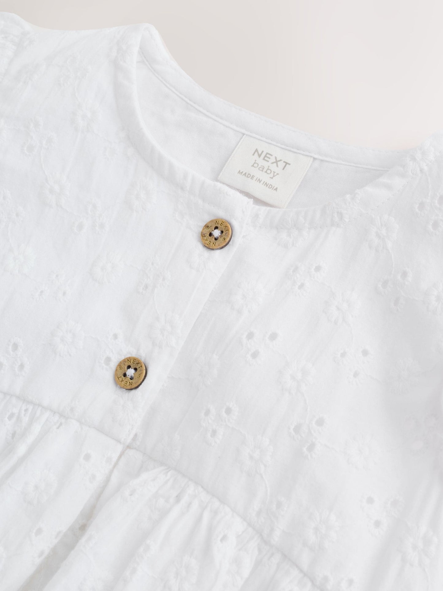 White Broiderie Woven Baby Dress With Intergrated Bodysuit (0mths-2yrs) image 4