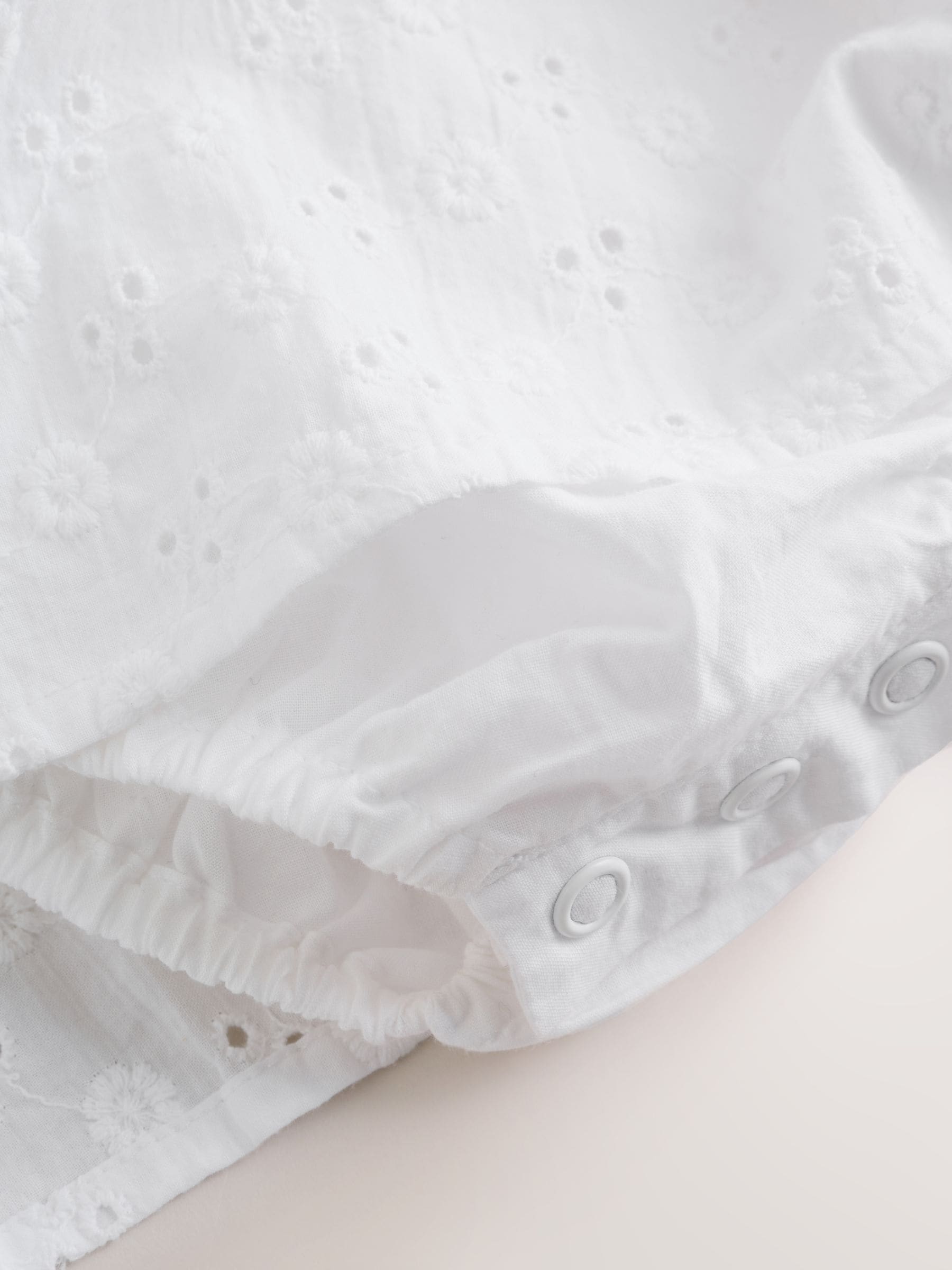 White Broiderie Woven Baby Dress With Intergrated Bodysuit (0mths-2yrs) image 6