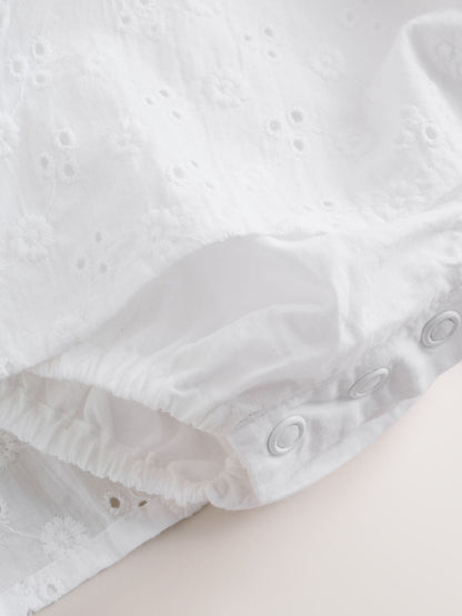 White Broiderie Woven Baby Dress With Intergrated Bodysuit (0mths-2yrs) image 6