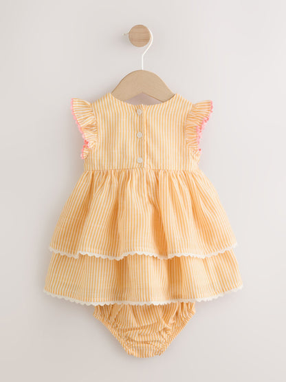 Orange Stripe Woven Baby Dress and Knickers Set 2 Piece (0mths-2yrs) image 4