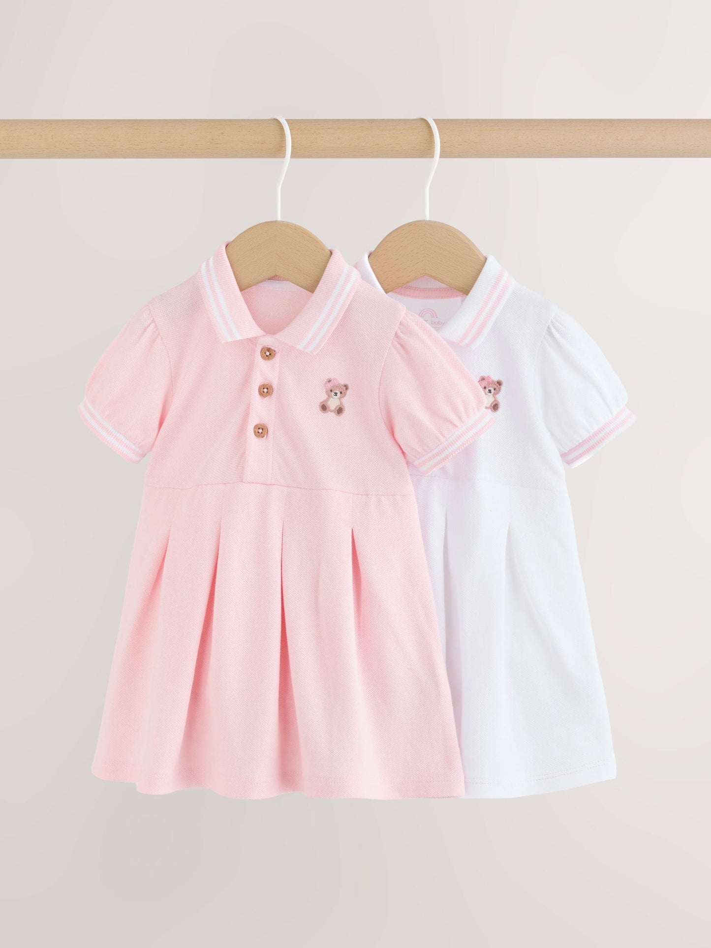 Pink White Short Sleeve Baby Dresses 2 Pack (0mths-3yrs) image 1