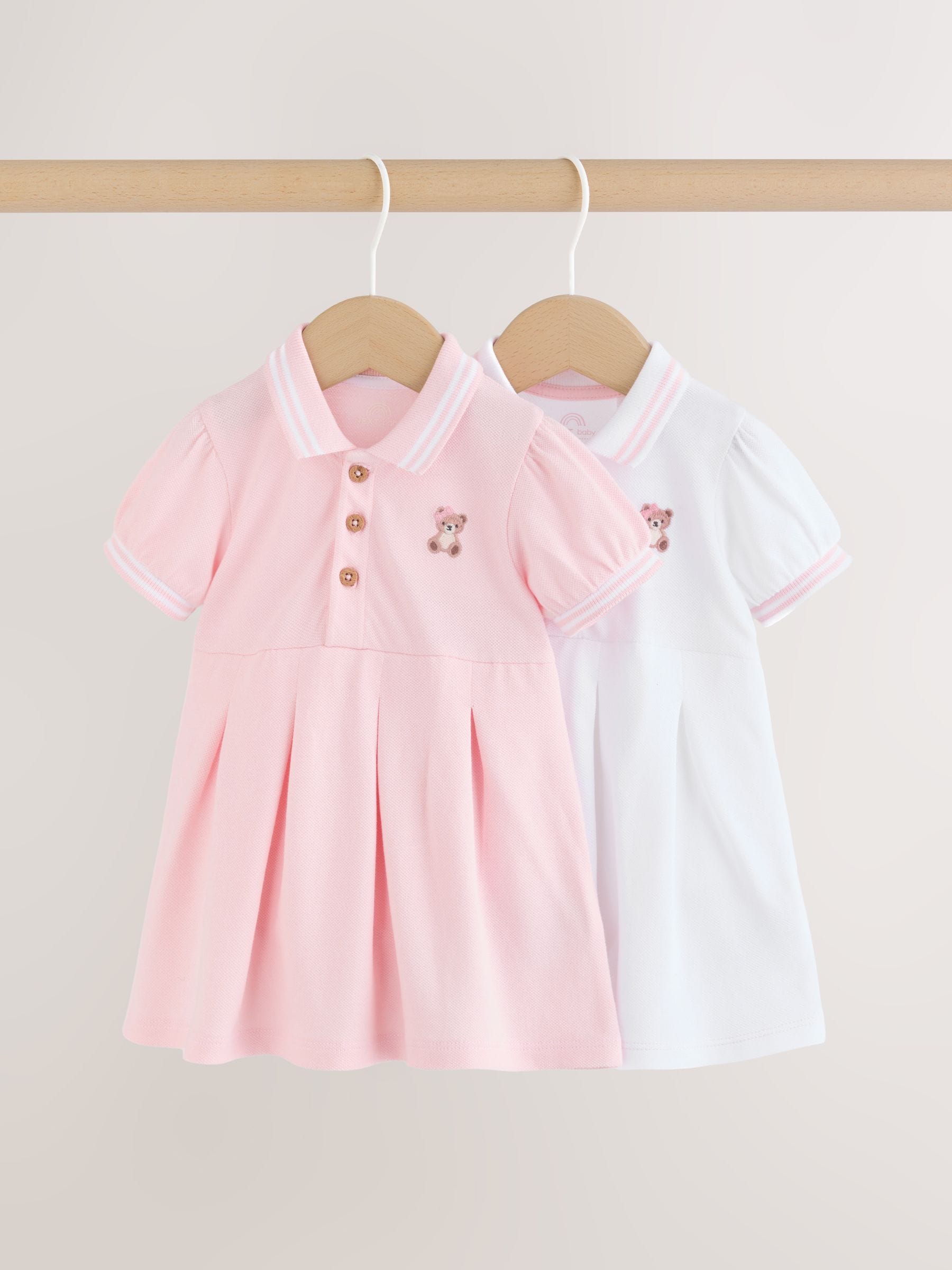 Pink White Short Sleeve Baby Dresses 2 Pack (0mths-3yrs) image 1
