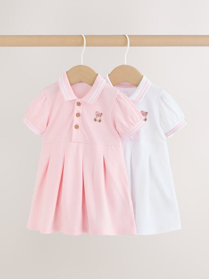 Pink White Short Sleeve Baby Dresses 2 Pack (0mths-3yrs) image 1