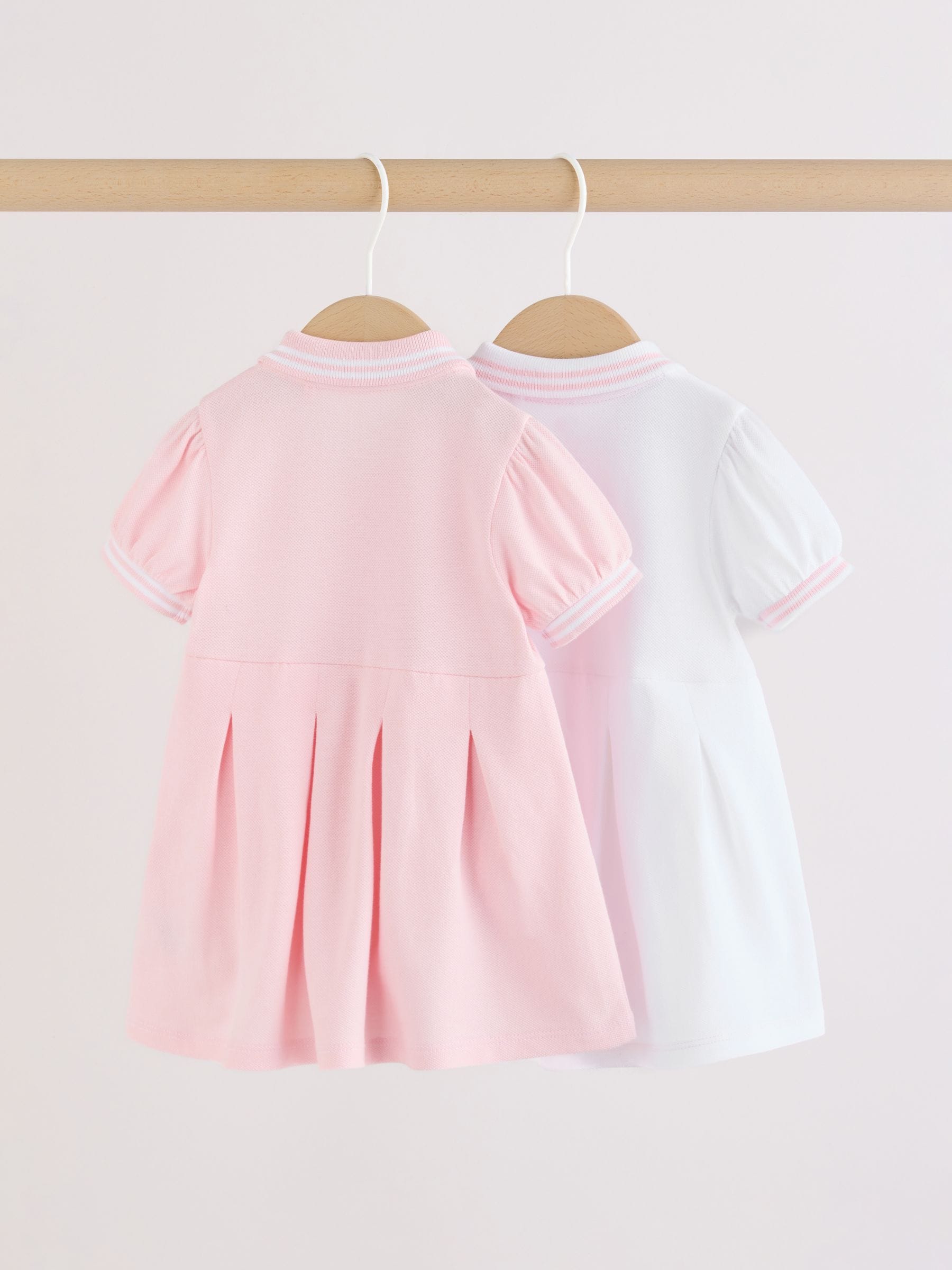 Pink White Short Sleeve Baby Dresses 2 Pack (0mths-3yrs) image 2