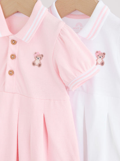 Pink White Short Sleeve Baby Dresses 2 Pack (0mths-3yrs) image 6
