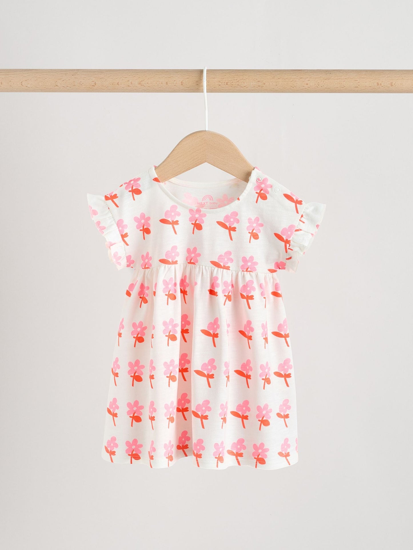 White Floral/ Pink Stripe Baby Short Sleeve Dresse 2 Pack (0mths-3yrs) image 2