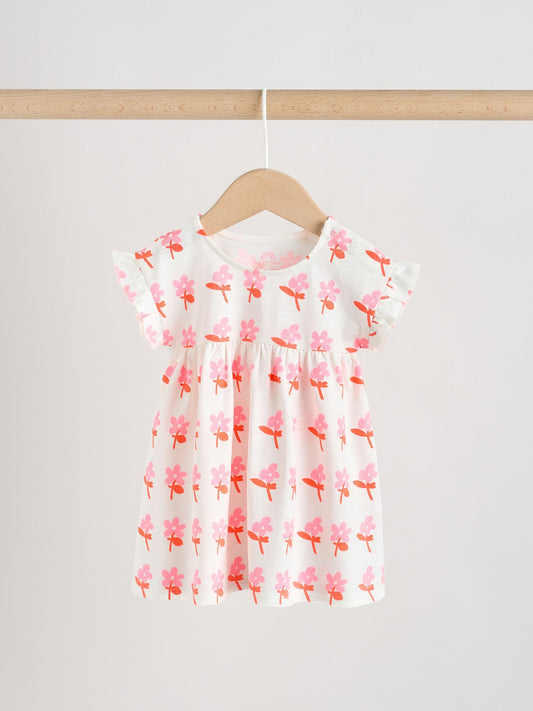 White Floral/ Pink Stripe Baby Short Sleeve Dresse 2 Pack (0mths-3yrs) image 2