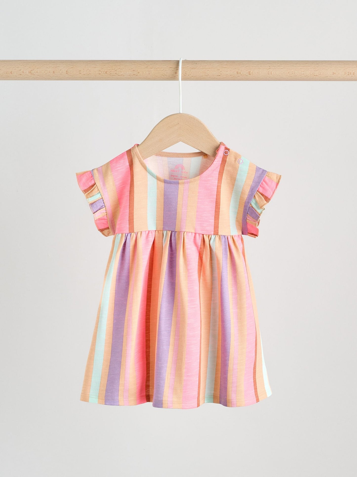 White Floral/ Pink Stripe Baby Short Sleeve Dresse 2 Pack (0mths-3yrs) image 3