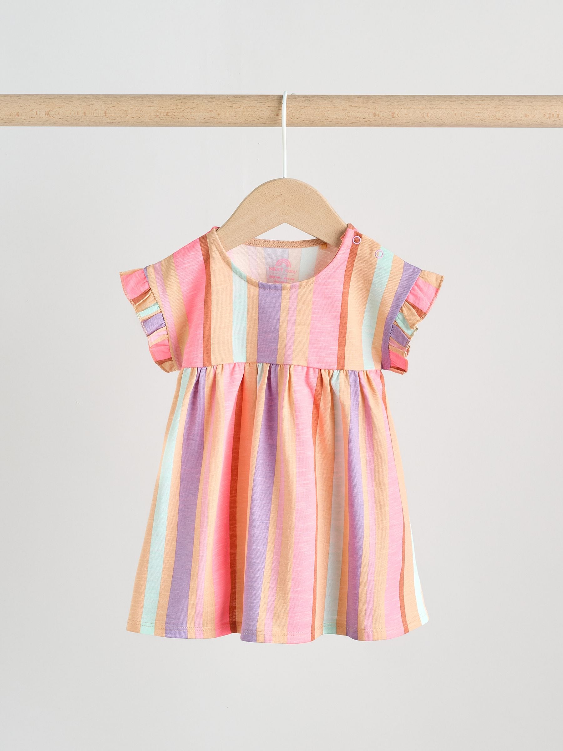 White Floral/ Pink Stripe Baby Short Sleeve Dresse 2 Pack (0mths-3yrs) image 3