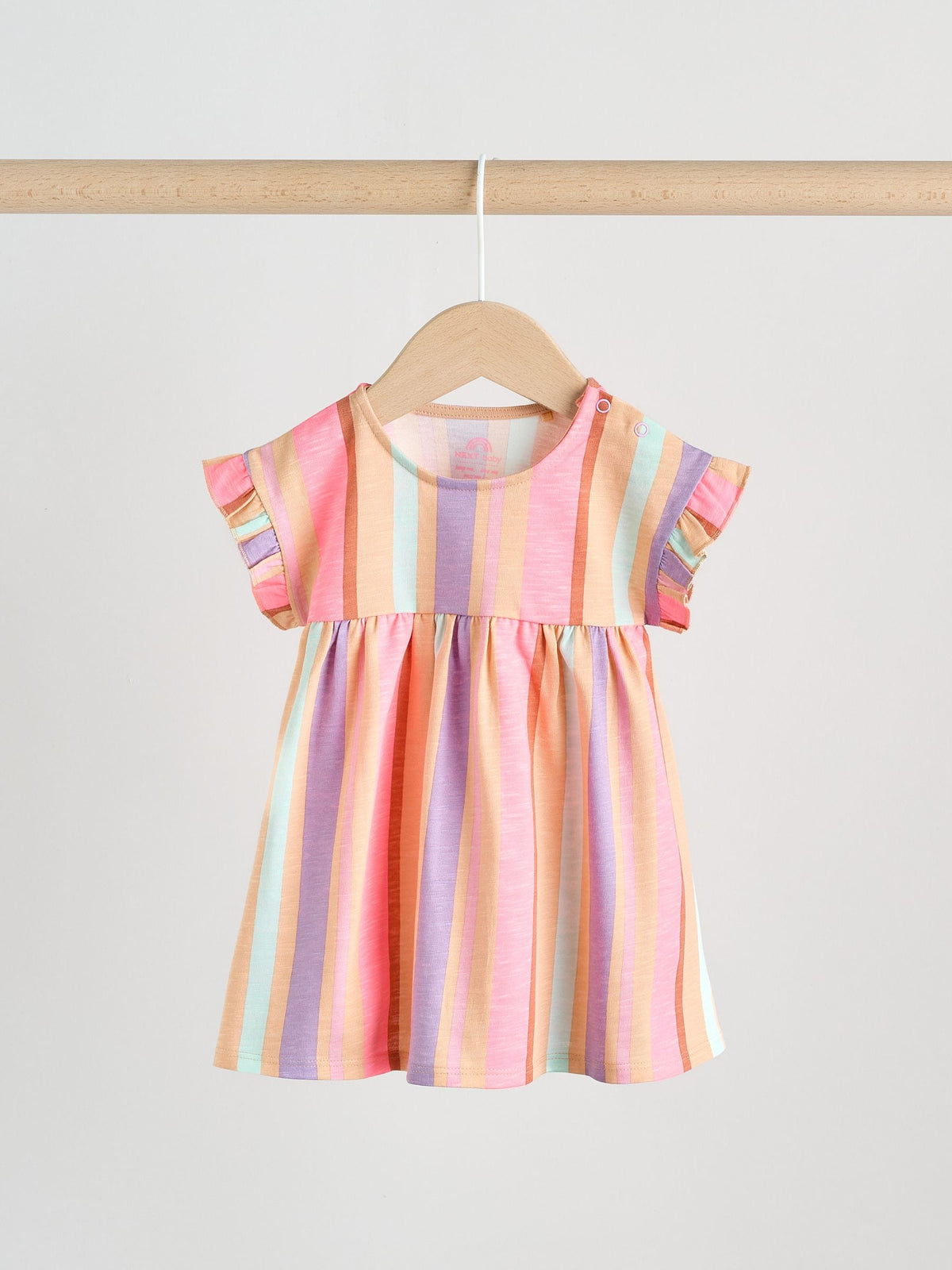 White Floral/ Pink Stripe Baby Short Sleeve Dresse 2 Pack (0mths-3yrs) image 3