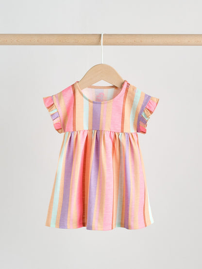 White Floral/ Pink Stripe Baby Short Sleeve Dresse 2 Pack (0mths-3yrs) image 3