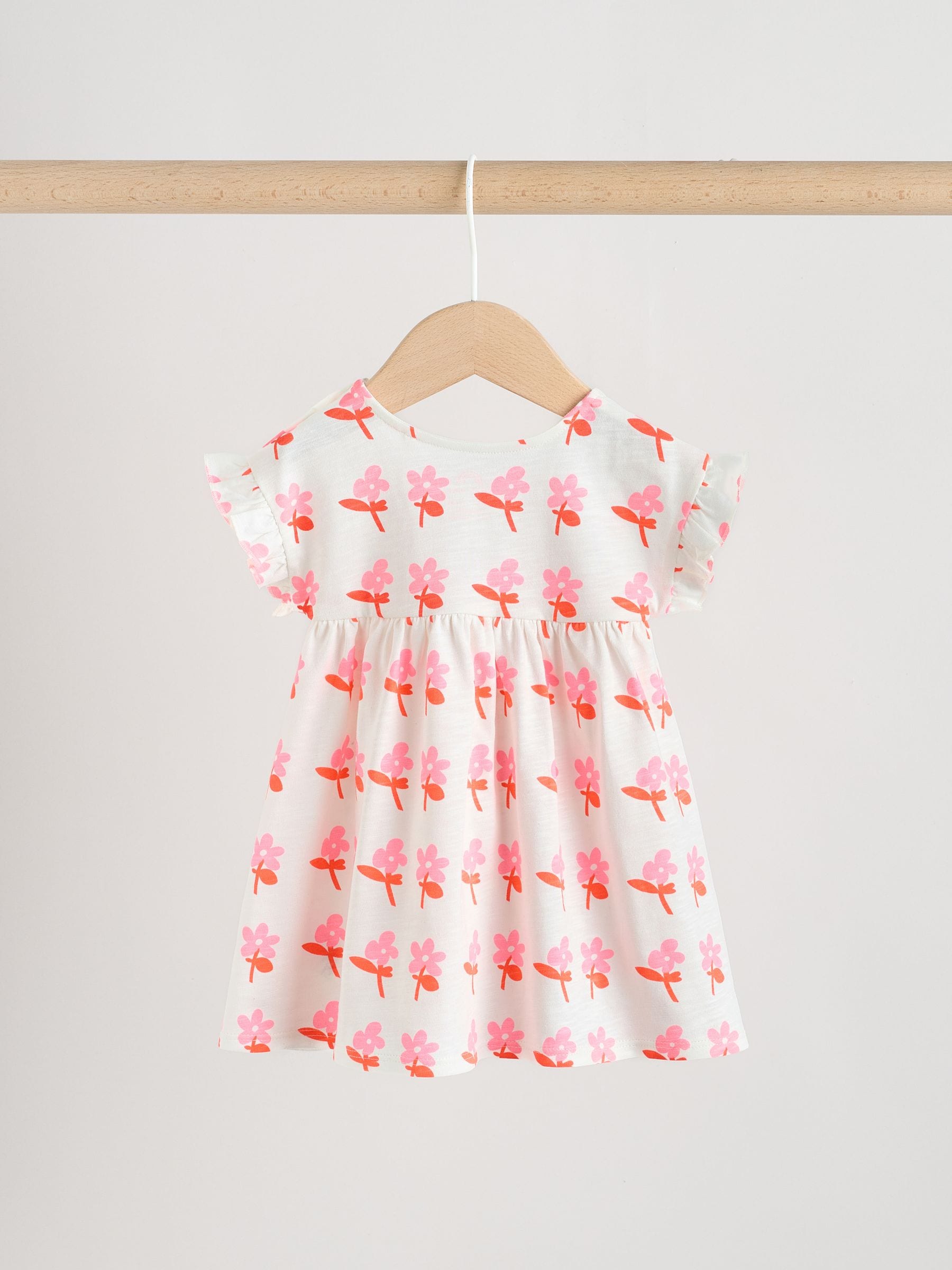 White Floral/ Pink Stripe Baby Short Sleeve Dresse 2 Pack (0mths-3yrs) image 5
