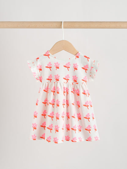 White Floral/ Pink Stripe Baby Short Sleeve Dresse 2 Pack (0mths-3yrs) image 5