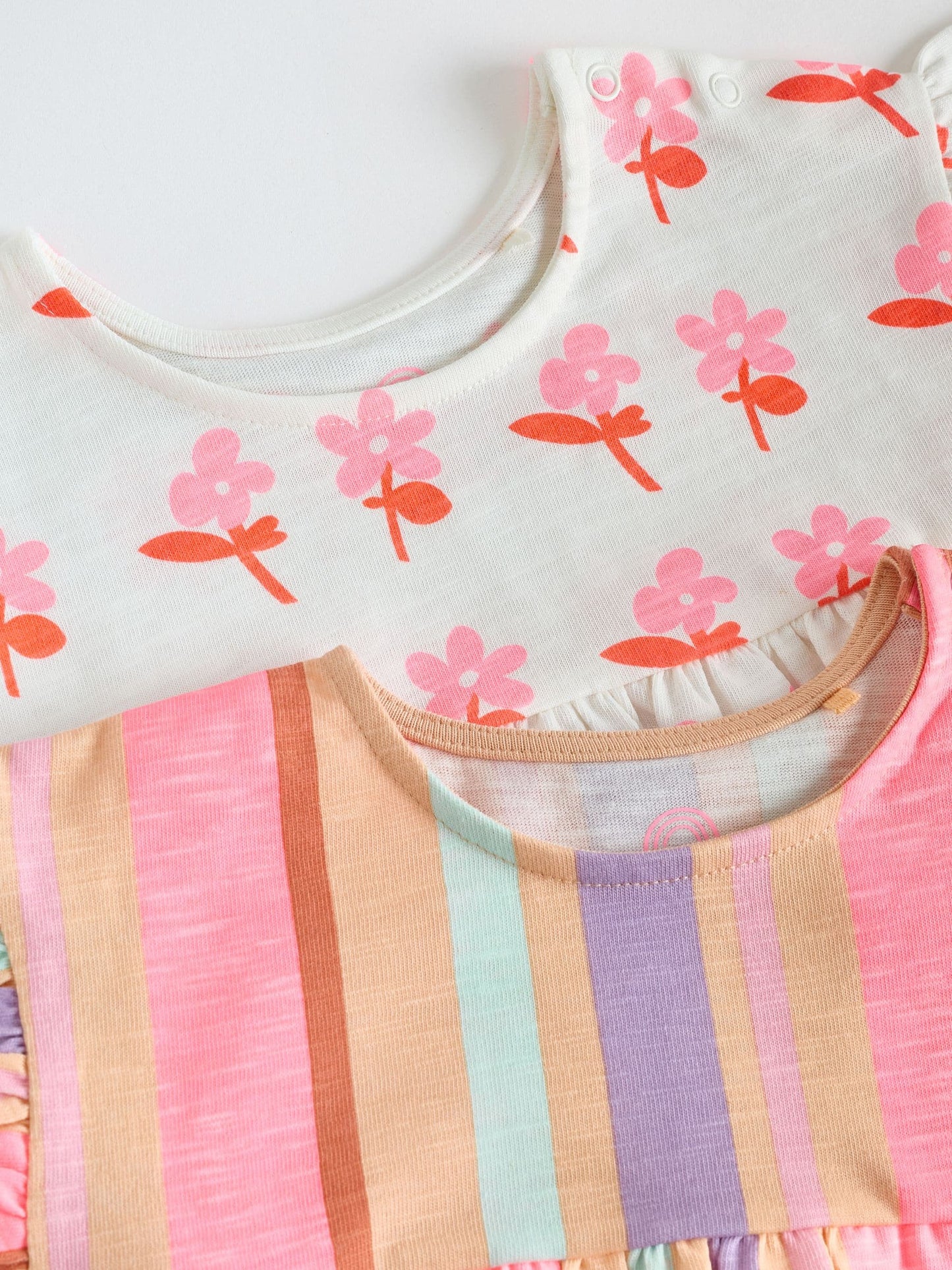 White Floral/ Pink Stripe Baby Short Sleeve Dresse 2 Pack (0mths-3yrs) image 7